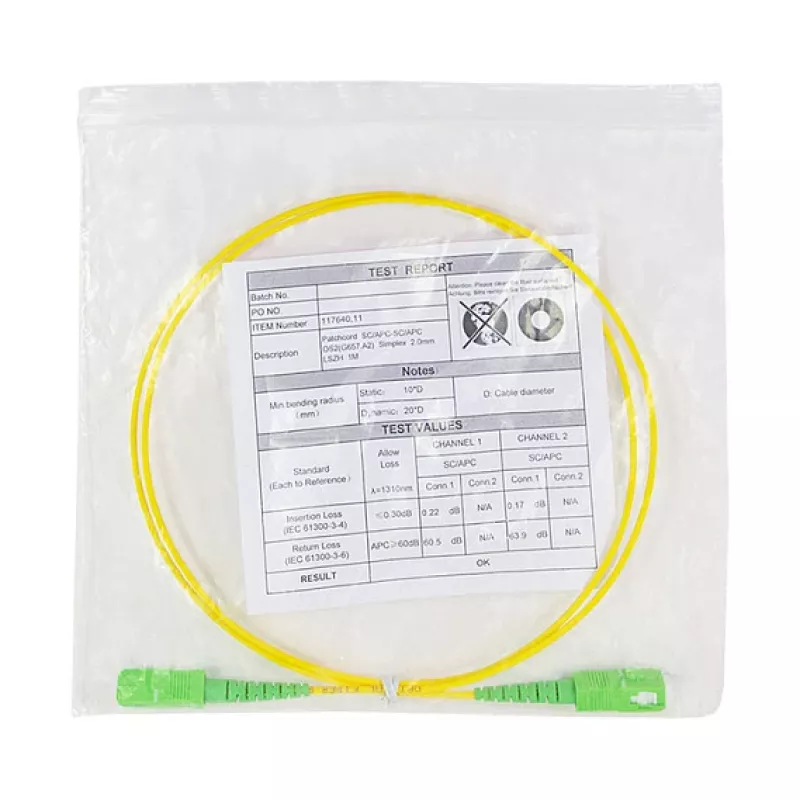 LogiLink Glasfaser-Patchkabel – Simplex, OS2 SM G.657.A2, SC/APC auf SC/APC, 1 m, Gelb