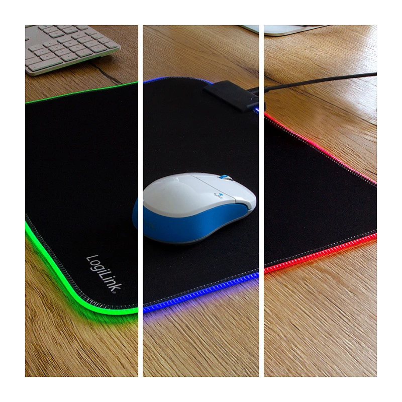 LOGILINK ID0183 Gaming Mouse Pad mit RGB LED, 350x260mm, 3mm weich, Schwarz