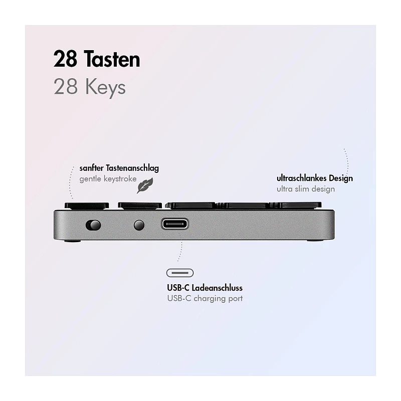 LogiLink ID0212 Kabelloser Numerischer Tastenblock, 28 Tasten, Bluetooth 5.0, Space Grey