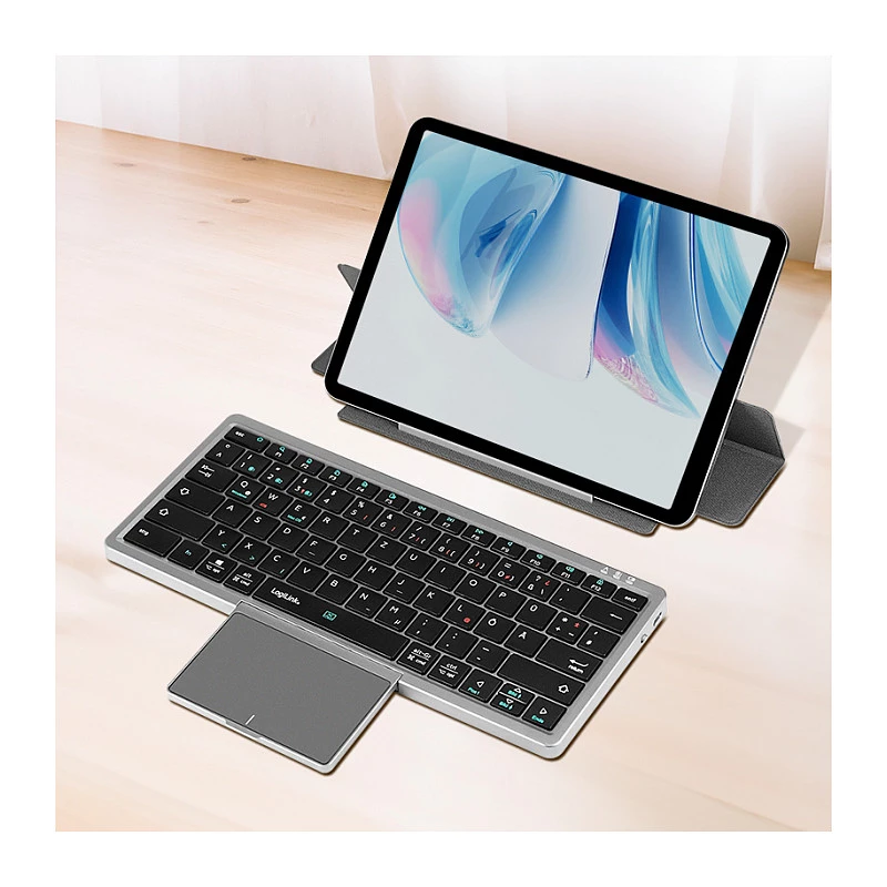 LOGILINK ID0214 Kabellose Tastatur mit Touchpad, Bluetooth 5.1, 3-Kanal, Grau