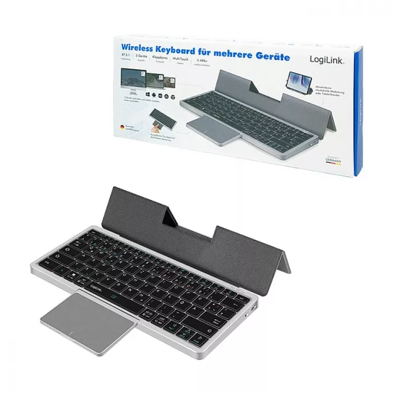 LOGILINK ID0214 Kabellose Tastatur mit Touchpad, Bluetooth 5.1, 3-Kanal, Grau