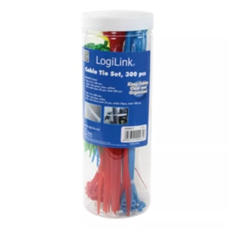 LogiLink KAB0017 Kabelbinder-Set - 300-teilig, gemischt (Weiß, Blau, Gelb, Rot, Grün)