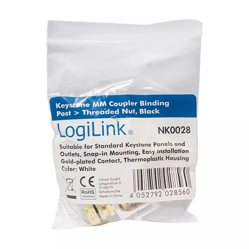 LogiLink Keystone Buchsenmodul mit Gewindemutter, Schwarz