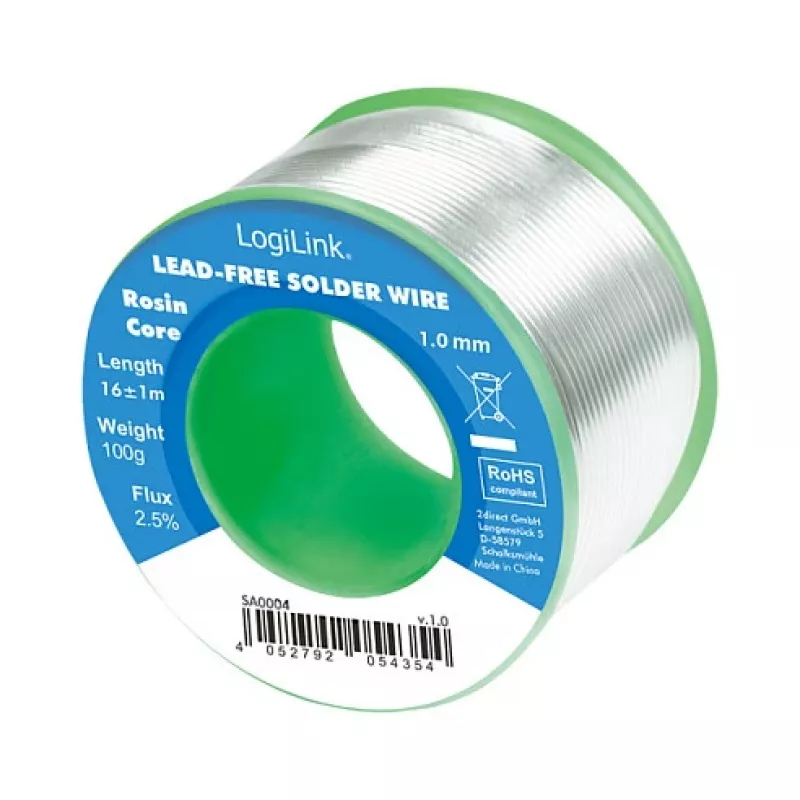 LOGILINK bleifreier Lötdraht 1mm 100g Sn99.3Cu0.7 No-Clean Flussmittel