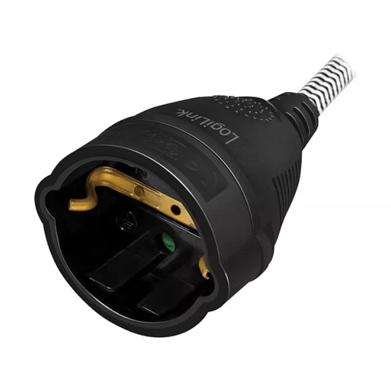 LogiLink LPS104 Verlängerungskabel, CEE 7/7 auf CEE 7/3, Textilgeflecht, Schwarz/Grau, 3 m
