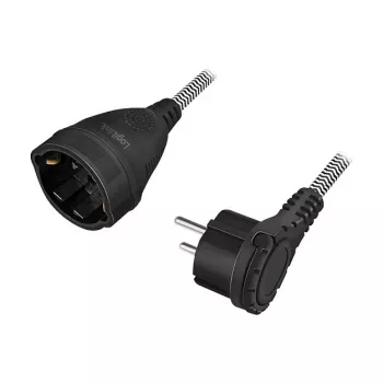 LogiLink LPS104 Verlängerungskabel, CEE 7/7 auf CEE 7/3, Textilgeflecht, Schwarz/Grau, 3 m