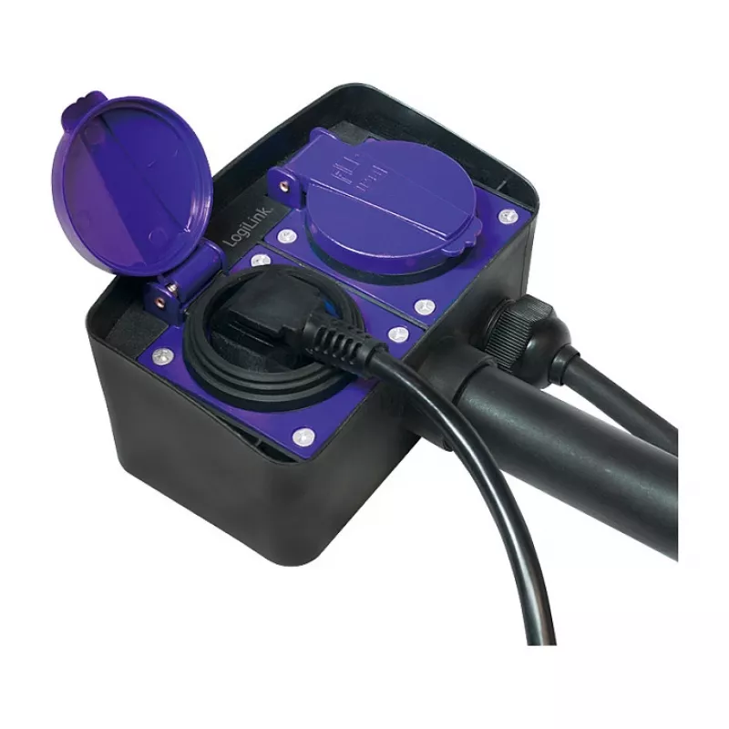 Logilink LPS214 Steckdosenleiste, 2 Schutzkontaktsteckdosen, IP44, Erdspieß, 2m Kabel
