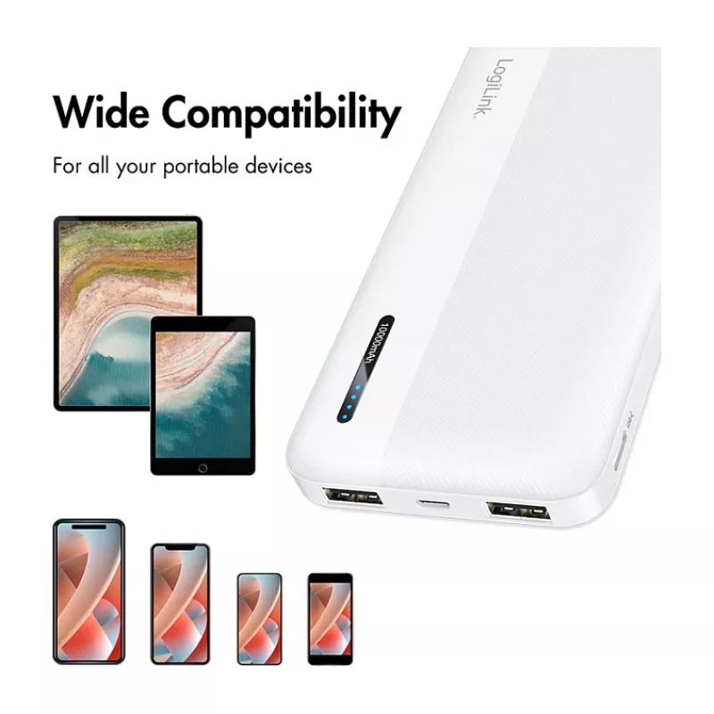 Logilink Mobile Power Bank, LiPo, 10000 mAh, USB-C in/out, Weiß