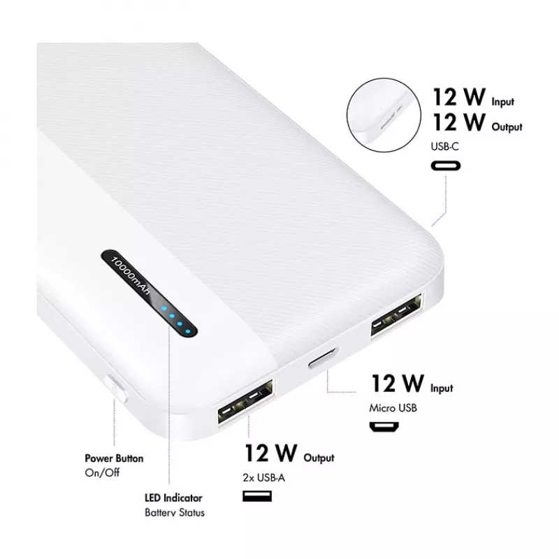 Logilink Mobile Power Bank, LiPo, 10000 mAh, USB-C in/out, Weiß