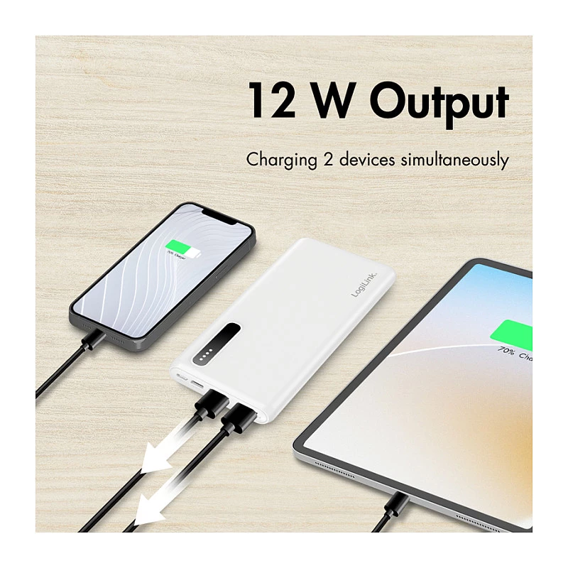 Logilink Mobile Power Bank, LiPo, 8000 mAh, Weiß