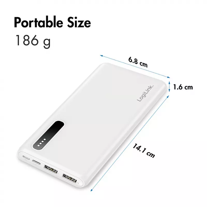 Logilink Mobile Power Bank, LiPo, 8000 mAh, Weiß