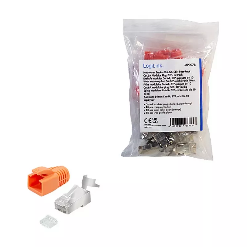 LogiLink Modular Stecker RJ45 Cat.6A STP Pass Through, 10er-Pack