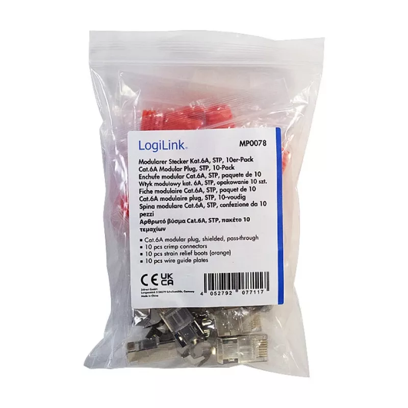 LogiLink Modular Stecker RJ45 Cat.6A STP Pass Through, 10er-Pack