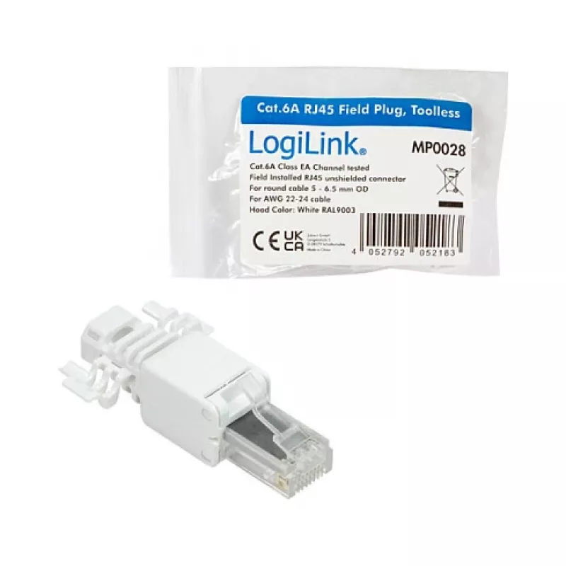 LogiLink Modularer Stecker RJ45 Cat.6A, UTP, werkzeuglos, Weiß
