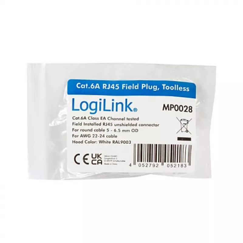 LogiLink Modularer Stecker RJ45 Cat.6A, UTP, werkzeuglos, Weiß