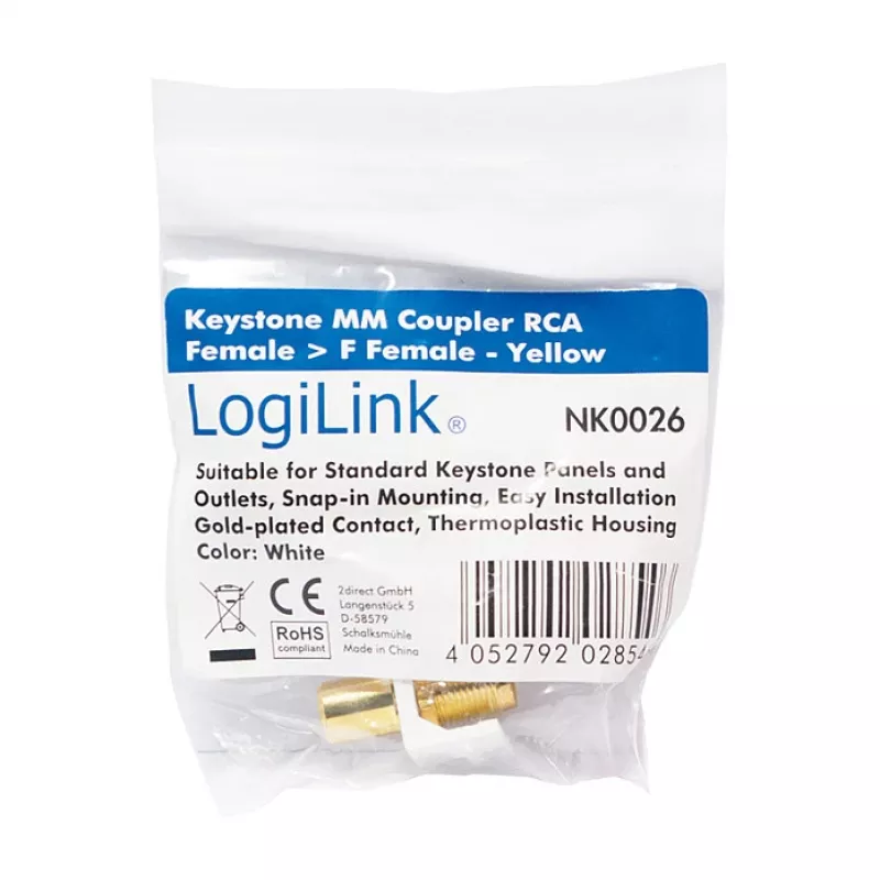 LogiLink NK0026 Keystone RCA Buchse auf F Buchse Kupplungsmodul, Gelb