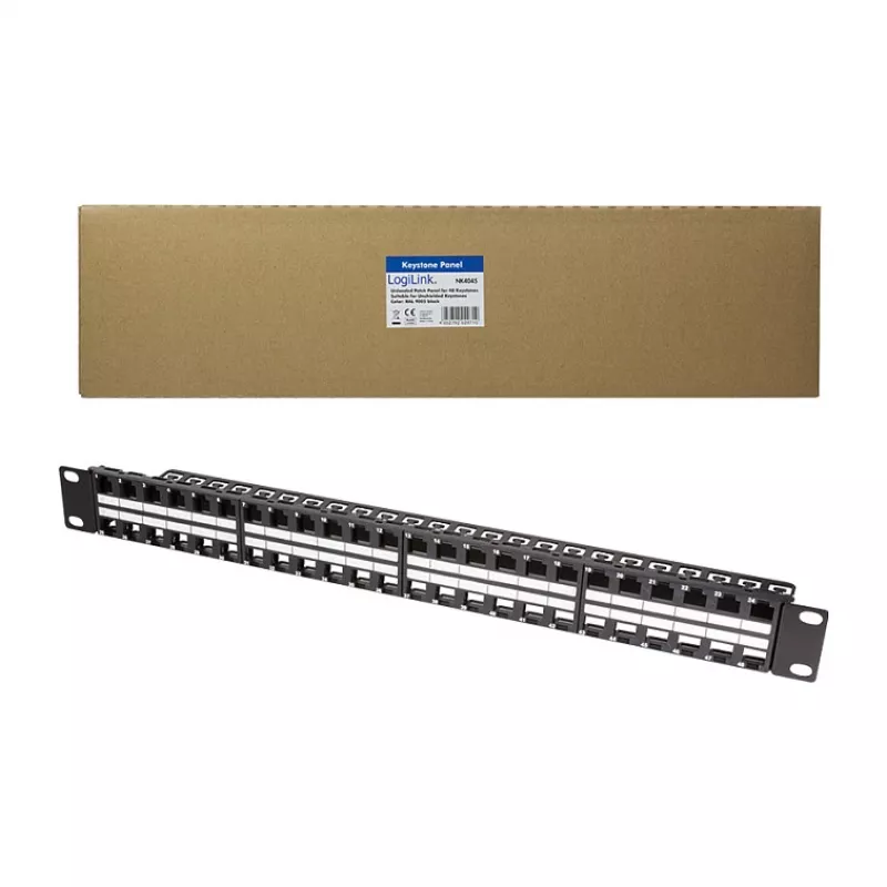 LogiLink NK4045 Keystone Patchpanel 1U 48 Ports ungeschirmt Schwarz