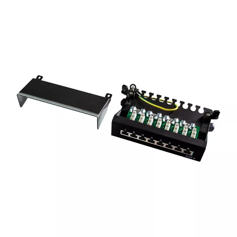 LogiLink NP0017B Patch Panel – 8 Port Cat6 STP, Wand-/Untertischmontage, Schwarz