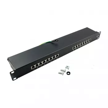 LOGILINK NP0057 Cat6 STP Patch Panel, 19 Zoll 1U 16-Port, RJ45/LSA IDC, Black EconLine