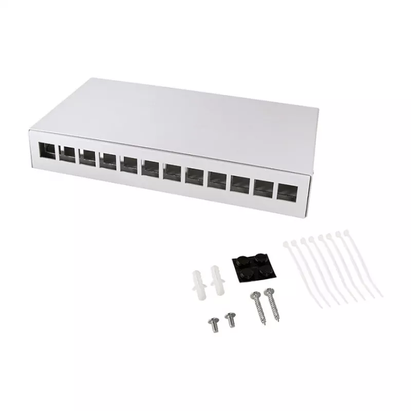 LOGILINK NP0094 Consolidation Point Box 12-Port, Tisch-/Wand-/Hutschienenmontage, Hellgrau