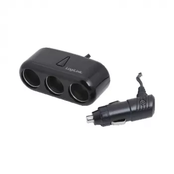 LogiLink PA0038 3-Port Auto-Ladegerät-Splitter mit USB-Anschluss – 12V/5V Stromverteiler für Zigarettenanzünder-Steckdose, Schwarz