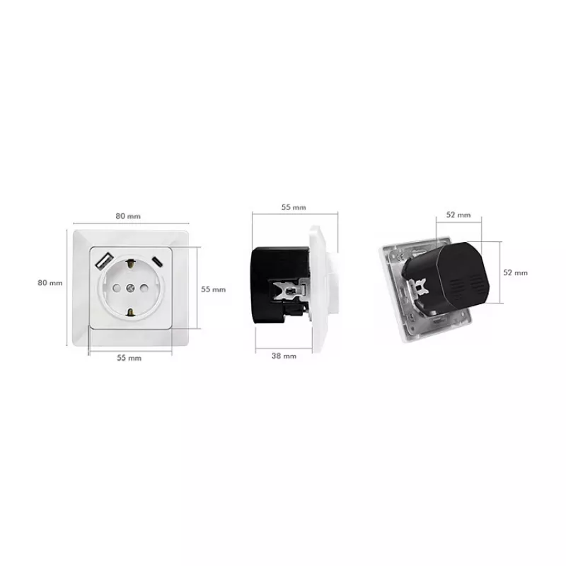 LOGILINK PA0253 Wandsteckdose mit 1 Schuko-Steckdose, 1 USB-A- und 1 USB-C-Ladeanschluss, 3,1 A, Weiß