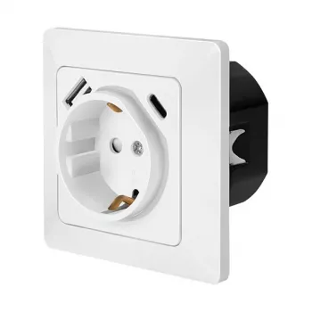 LOGILINK PA0253 Wandsteckdose mit 1 Schuko-Steckdose, 1 USB-A- und 1 USB-C-Ladeanschluss, 3,1 A, Weiß