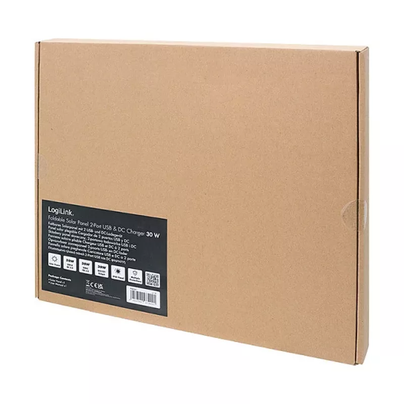 LOGILINK PA0341 Faltbares Solarpanel - 30W, USB-C & USB-A & DC-Ausgang, monokristallin, IPX4 spritzwassergeschützt