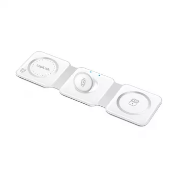 LOGILINK PA0344 Magnetisches Ladegerät 3-in-1 für Apple-Geräte, Weiß, faltbar, MagSafe, 15W
