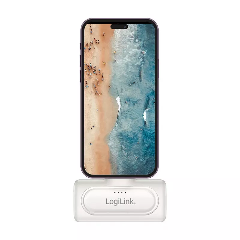LogiLink PA0349W Mobile Power Bank, 5000 mAh, LiPo, Integrierter klappbarer USB-C-Stecker und USB-C-Anschluss, Weiß