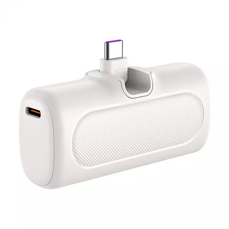 LogiLink PA0349W Mobile Power Bank, 5000 mAh, LiPo, Integrierter klappbarer USB-C-Stecker und USB-C-Anschluss, Weiß