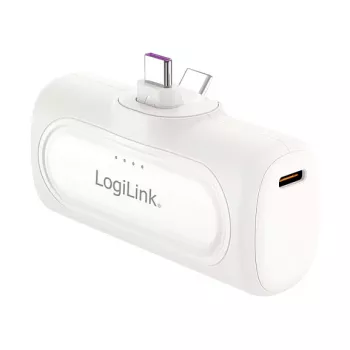 LogiLink PA0349W Mobile Power Bank, 5000 mAh, LiPo, Integrierter klappbarer USB-C-Stecker und USB-C-Anschluss, Weiß