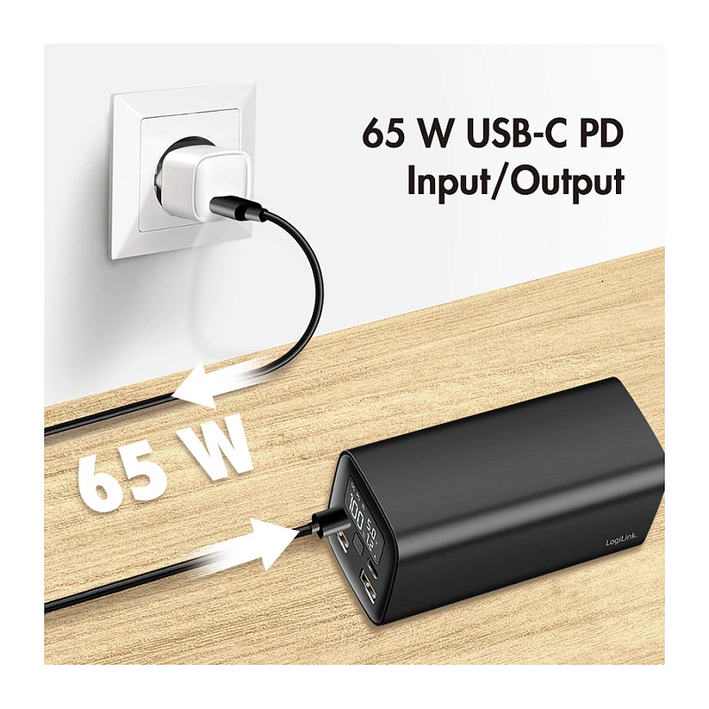 Logilink PA0350 Mobile Power Bank, 20,000 mAh, 65W PD & QC 3.0, Schwarz