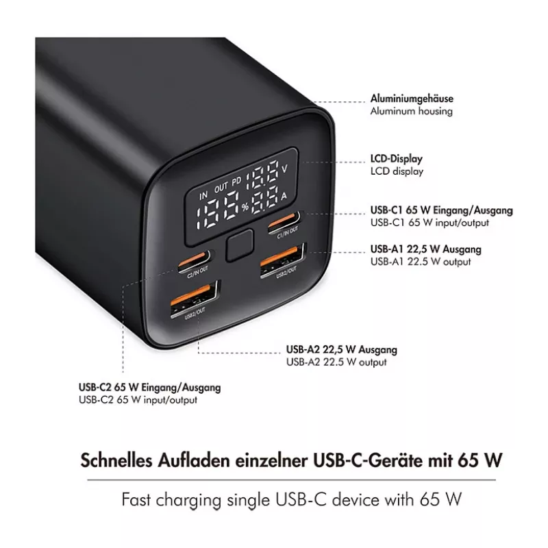 Logilink PA0350 Mobile Power Bank, 20,000 mAh, 65W PD & QC 3.0, Schwarz