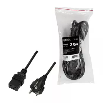 Logilink Netzkabel, CEE 7/7 auf IEC C19, Schwarz, 3 m