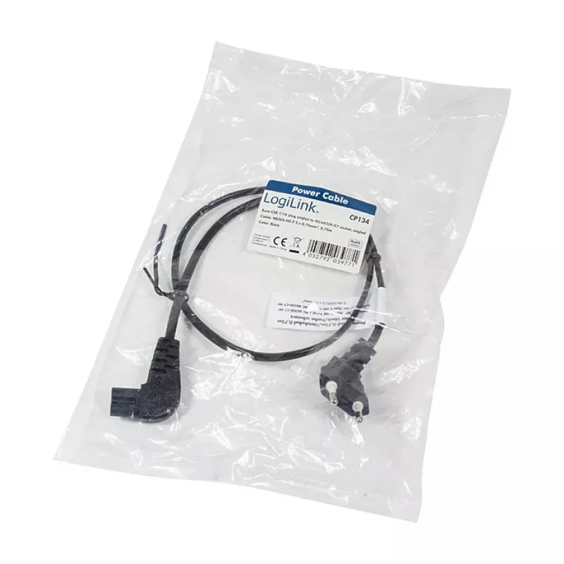LogiLink Netzkabel Eurostecker CEE 7/16 auf IEC C7 0,75 m Schwarz