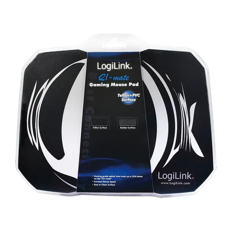 LogiLink Q1 Mate Gaming Mauspad XL – Mikrogewebe, rutschfeste Gummibasis, genähte Kanten, schwarze Schreibtischunterlage