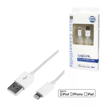 Logilink UA0199 Lightning-Kabel, MFI-zertifiziert, USB-A auf Lightning 8-Pin, Weiß, 1m (Schnellladen & Synchronisieren)