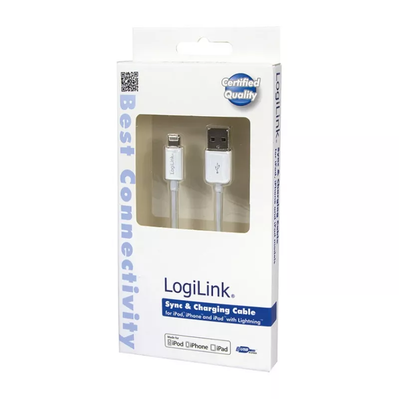 Logilink UA0199 Lightning-Kabel, MFI-zertifiziert, USB-A auf Lightning 8-Pin, Weiß, 1m (Schnellladen & Synchronisieren)