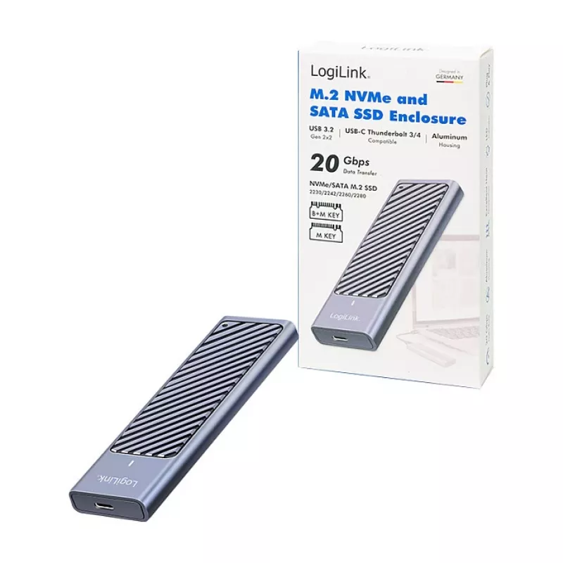 LogiLink UA0435 USB 3.2 Gen 2x2 SSD-Gehäuse, M.2 NVMe/SATA, USB-C, 20 Gbps, Grau