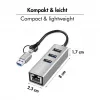 Logilink UA0440 USB 3.2 Gen 1 3-Port Hub mit Gigabit-Ethernet-Adapter, USB-C- und USB-A-Anschluss, Aluminium