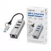 Logilink UA0440 USB 3.2 Gen 1 3-Port Hub mit Gigabit-Ethernet-Adapter, USB-C- und USB-A-Anschluss, Aluminium