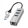 Logilink UA0440 USB 3.2 Gen 1 3-Port Hub mit Gigabit-Ethernet-Adapter, USB-C- und USB-A-Anschluss, Aluminium