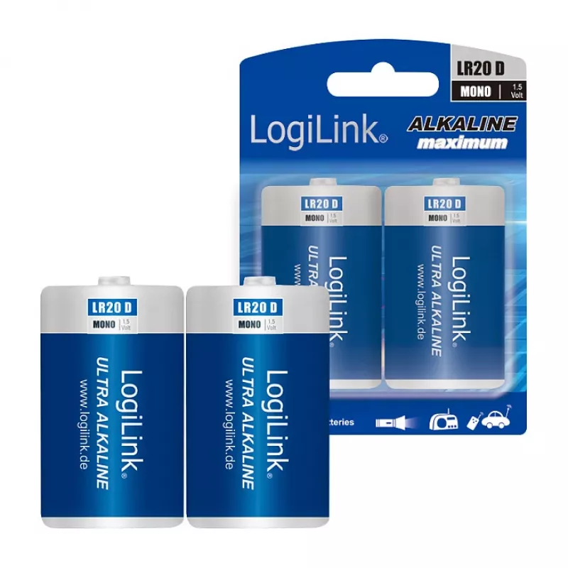LogiLink Ultra Power Alkaline D-Batterie LR20 2er-Pack Blister