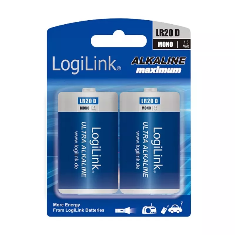 LogiLink Ultra Power Alkaline D-Batterie LR20 2er-Pack Blister