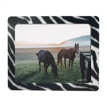 LogiLink Ultraflaches Mauspad mit integriertem Bilderrahmen, Zebra-Design, rutschfeste Gummibasis, 2 mm, 10 x 15 cm Foto, Schwarz/Weiß