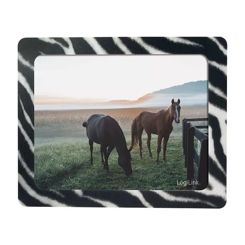 LogiLink Ultraflaches Mauspad mit integriertem Bilderrahmen, Zebra-Design, rutschfeste Gummibasis, 2 mm, 10 x 15 cm Foto, Schwarz/Weiß