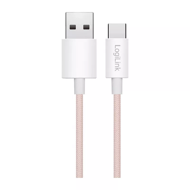 LogiLink CU0324 USB 2.0 Type-C Kabel, A/M auf C/M, 480 Mbps, 60W, Nylon, Pink, 1 m