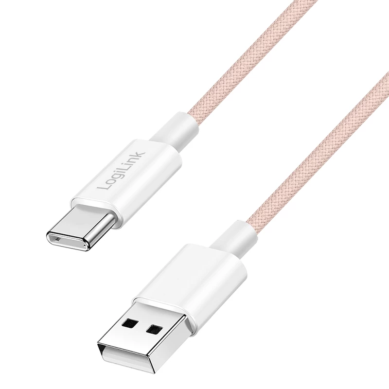 LogiLink CU0324 USB 2.0 Type-C Kabel, A/M auf C/M, 480 Mbps, 60W, Nylon, Pink, 1 m