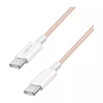 LogiLink USB 2.0 Type-C auf Type-C Kabel, 1m, 60W Power Delivery, Nylon geflochten, Pink